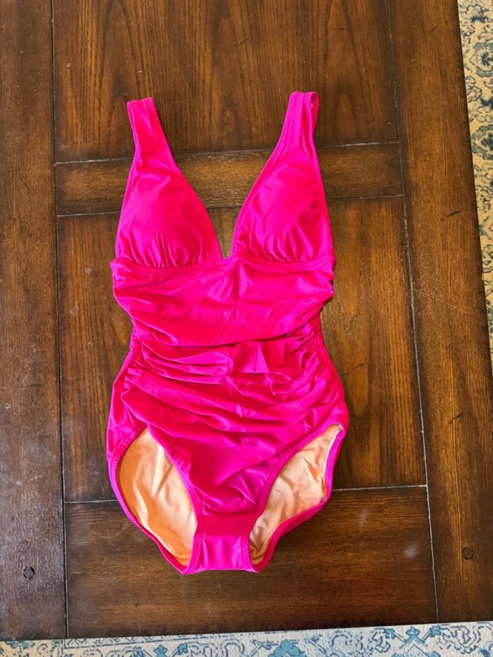 J.Crew Swimsuit Pink Ruched V-neck One Piece Swimsuit NEW Fuchsia 12 Barbiecore - Picture 2 of 4